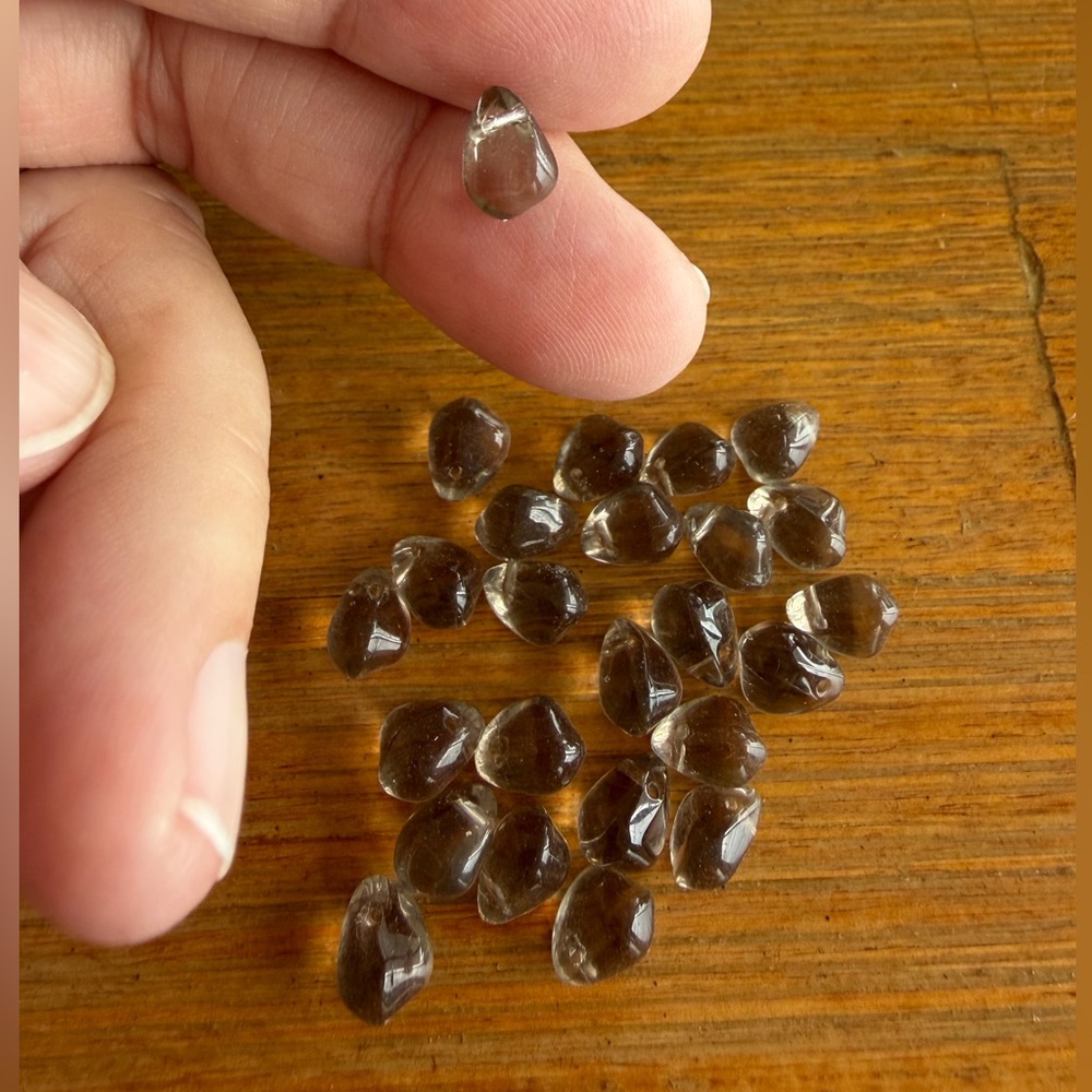 25 Smokey Grey Teardrop Pressed Glass Beads 9x5mm for Jewelry Craft Making